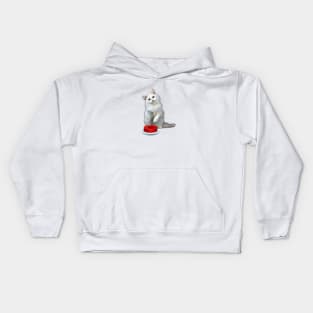 Cat with red button Kids Hoodie